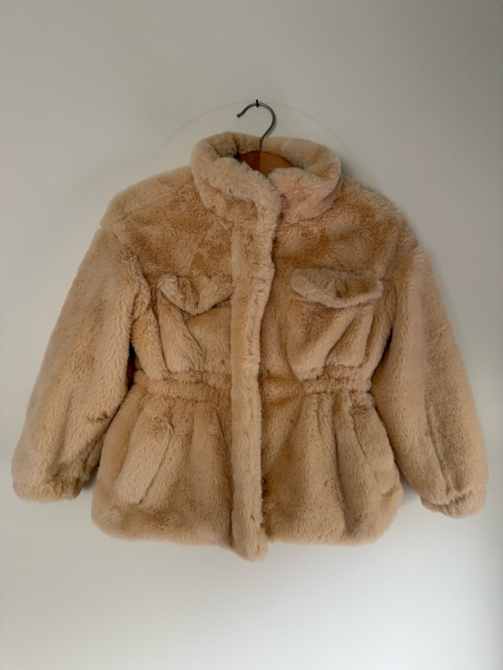 Scoop- Plush Faux Fur Cinch Waist Jacket Tan Coat Girls Medium 7/8 EUC